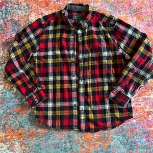 Woolrich Men’s Medium Plaid Flannel Shirt Red Navy Yellow Button Down